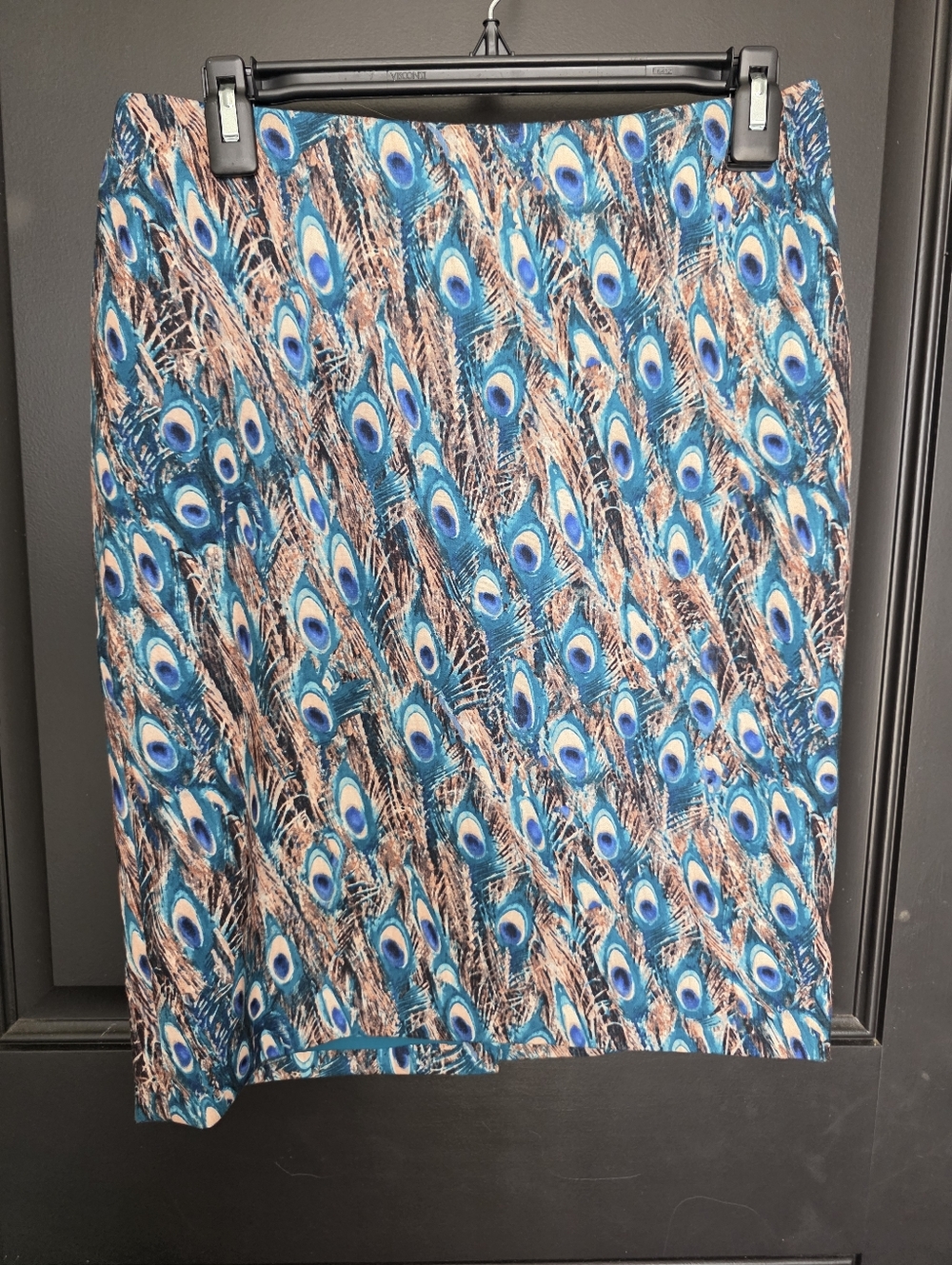Talbots Petites Skirt 6P Peacock Print Knee Length Pencil Skirt Blue Multicolor
